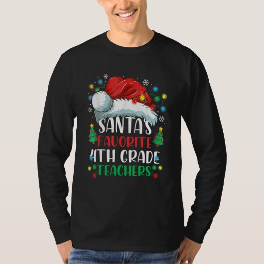 Santa's Favorite 4th Grade Teacher Christmas Santa Tシャツ (正面)