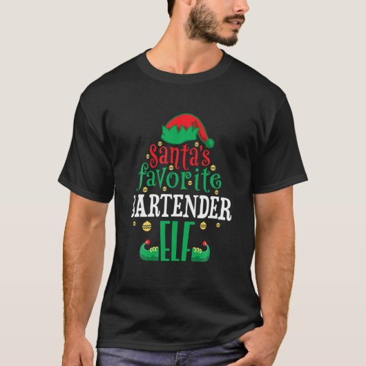 Santa's Favorite Bartender Elf Christmas Matching Tシャツ (正面)