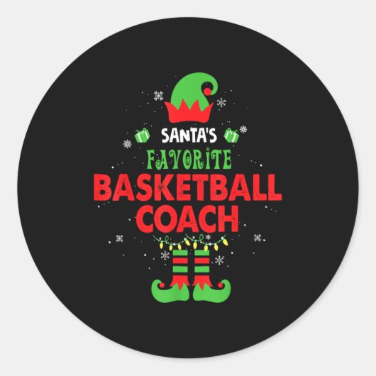 Santa's Favorite Basketball Coach Funny Elf Family ラウンドシール (正面)