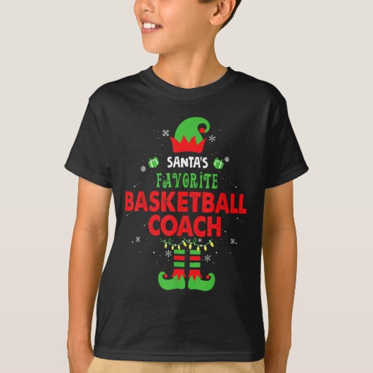 Santa's Favorite Basketball Coach Funny Elf Family Tシャツ (正面)