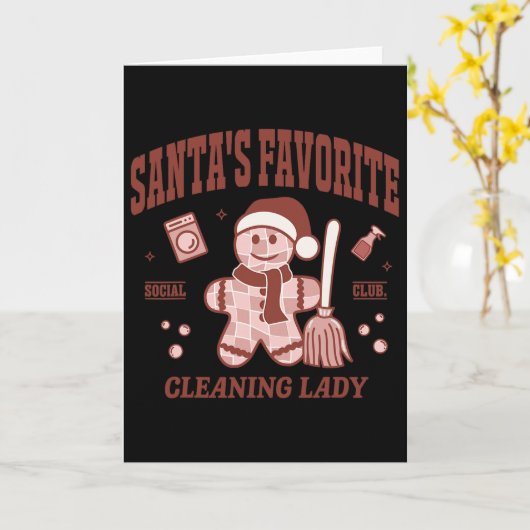 Santa's Favorite Cleaning Lady Christmas Retro Hou カード (黄色い花)