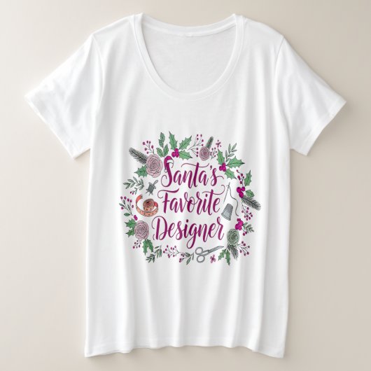 Santa's favorite designer Christmas sewing gift id プラスサイズTシャツ (デザイン正面)