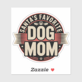 Santa's Favorite Dog Mom - Retro Holiday Badge シール