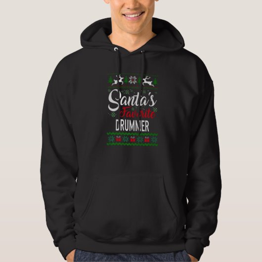Santa's Favorite Drummer Christmas Ugly Sweater fa パーカ (正面)