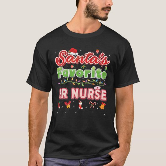 Santa's Favorite ER Nurse Christmas Santa Hat Ligh Tシャツ (正面)
