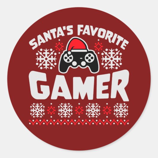 Santa's Favorite Gamer Controller Christmas Gaming ラウンドシール (正面)