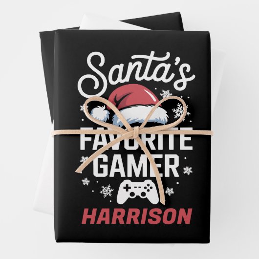 Santa's Favorite Gamer Personalized Gaming Xmas ラッピングペーパーシート (インサイチュ)