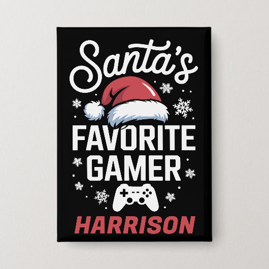 Santa's Favorite Gamer Personalized Gaming Xmas 缶バッジ (正面)