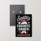 Santa's Favorite Gamer Personalized Gaming Xmas 缶バッジ (正面/裏面)