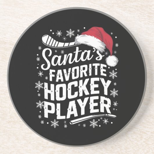 Santa's Favorite Hockey Player Pajama Christmas コースター (正面)