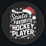Santa's Favorite Hockey Player Pajama Christmas ラウンドシール<br><div class="desc">サンタのホッケー選手パジャマお気に入りのクリスマスプレゼント</div>