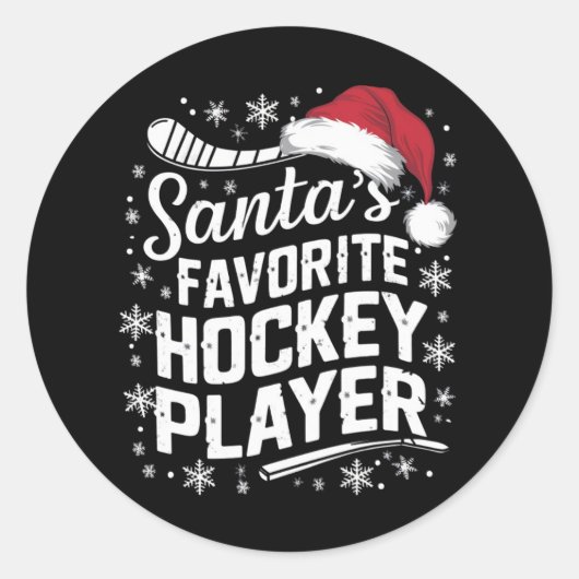 Santa's Favorite Hockey Player Pajama Christmas ラウンドシール (正面)