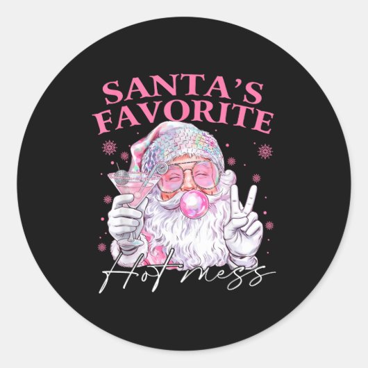 Santa's Favorite Hot Mess Funny Christmas  ラウンドシール (正面)