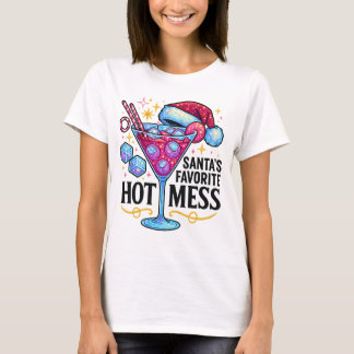 Santa's Favorite Hot Mess Glitter Cocktail Design Tシャツ