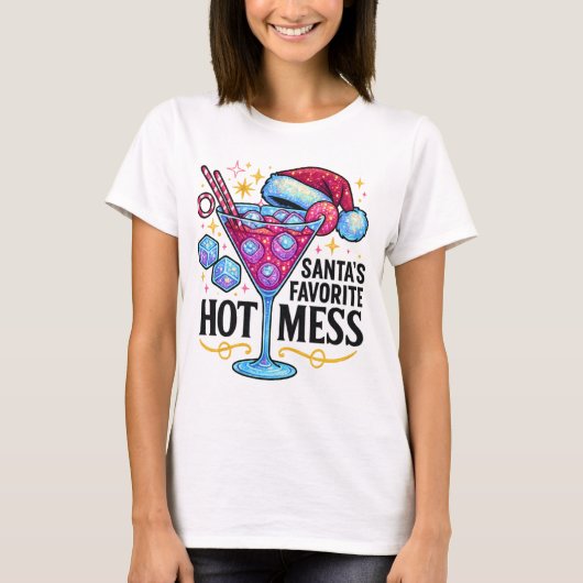 Santa's Favorite Hot Mess Glitter Cocktail Design  Tシャツ (正面)