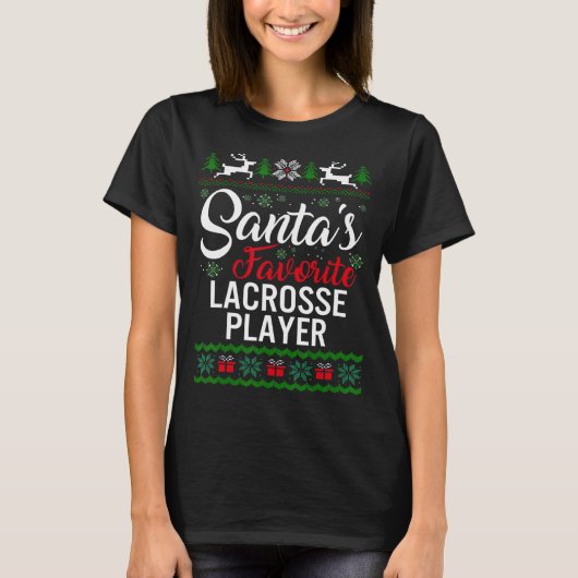 Santa's Favorite Lacrosse Player Christmas Ugly Sw Tシャツ (正面)