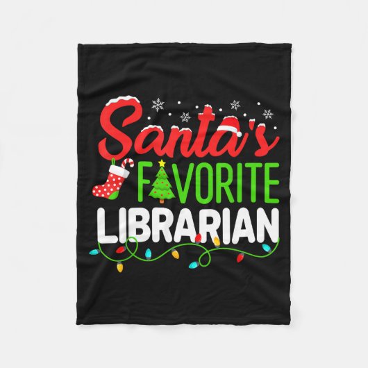 Santa's Favorite Librarian Christmas Library Book フリースブランケット (正面)