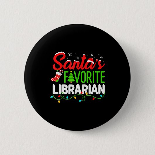 Santa's Favorite Librarian Christmas Library Book  缶バッジ (正面)