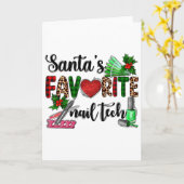 Santa's Favorite Nail Tech Merry Christmas Xmas Ho カード (黄色い花)