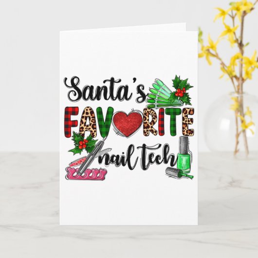 Santa's Favorite Nail Tech Merry Christmas Xmas Ho カード (黄色い花)