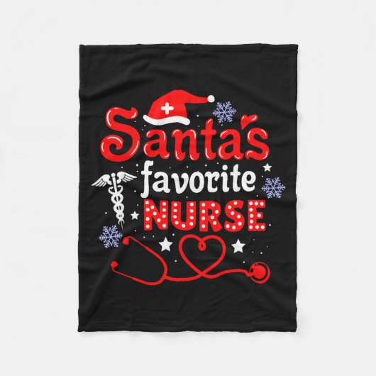 Santa's Favorite Nurse Christmas Short Sleeve  フリースブランケット (正面)