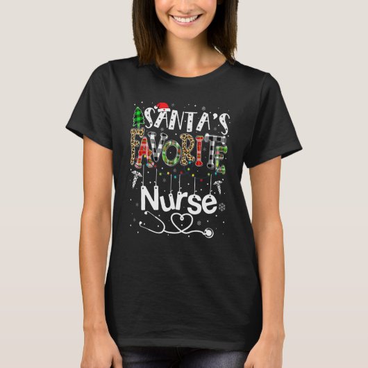 Santa's Favorite Nurse Christmas Tree Xmas Lights  Tシャツ (正面)