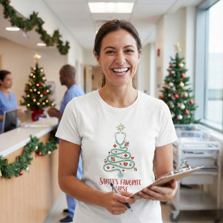 Santa's Favorite Nurse Cute Stethoscope Tree Tシャツ