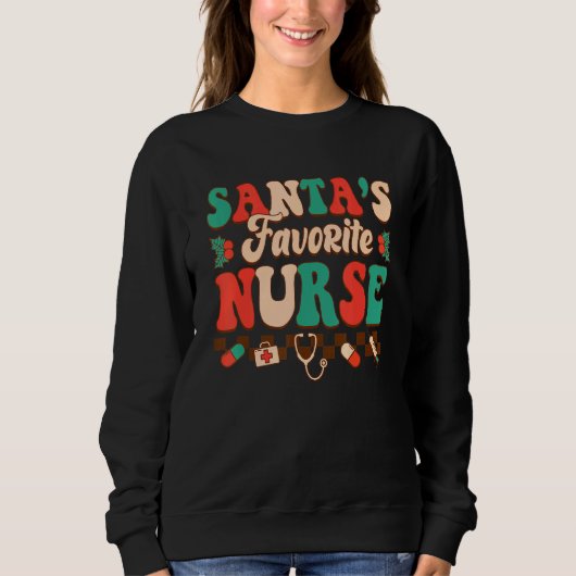 Santa's Favorite Nurse Retro Christmas Nurse Women スウェットシャツ (正面)
