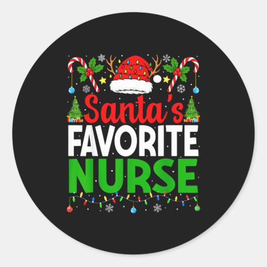 Santas Favorite Nurse Rn Christmas Nursing Christm ラウンドシール (正面)