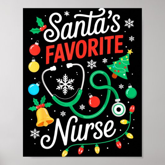 Santa's Favorite Nurse Shirt Men Women Funny Chris ポスター (正面)