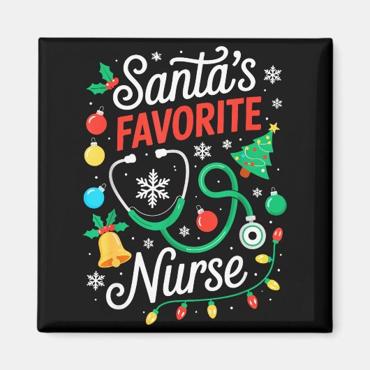 Santa's Favorite Nurse Shirt Men Women Funny Chris マグネット (正面)