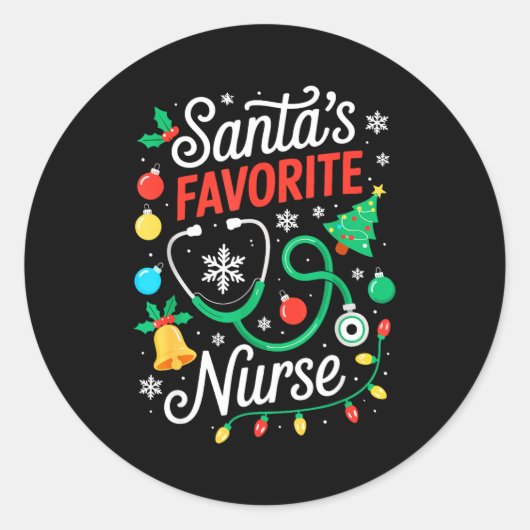 Santa's Favorite Nurse Shirt Men Women Funny Chris ラウンドシール (正面)