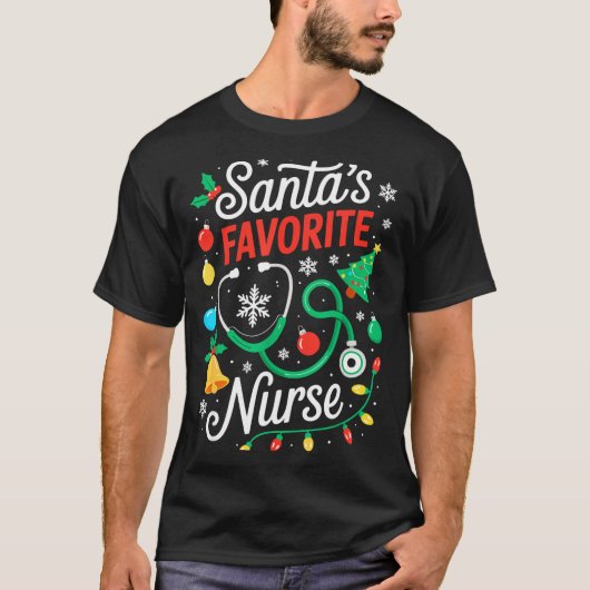 Santa's Favorite Nurse Shirt Men Women Funny Chris Tシャツ (正面)