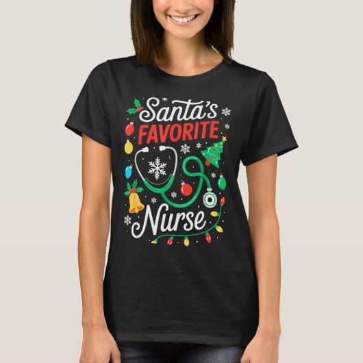 Santa's Favorite Nurse Shirt Men Women Funny Chris Tシャツ (正面)