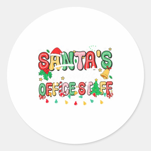 Santa's Favorite Office Staff Christmas Lights San ラウンドシール (正面)