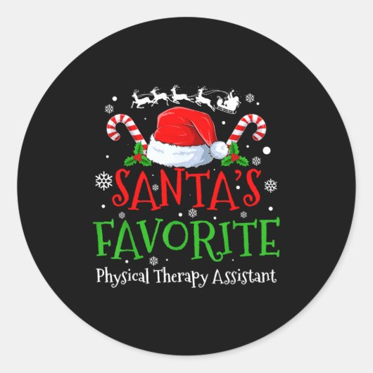 Santa's Favorite Physical Therapy Istant Christmas ラウンドシール (正面)
