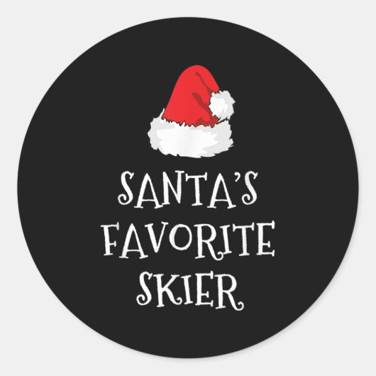 Santas Favorite Skier Christmas Hat Funny Xmas Ski ラウンドシール (正面)