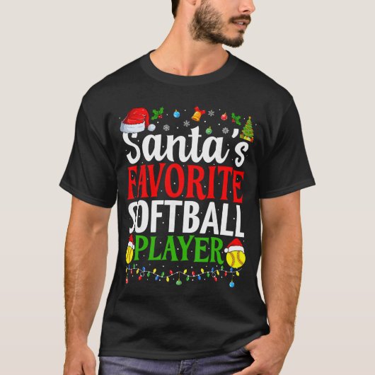 Santas Favorite Softball Player Funny Christmas So Tシャツ (正面)