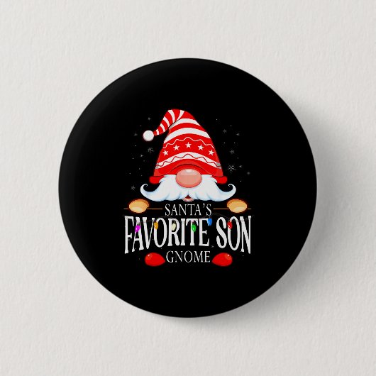 Santas Favorite Son Gnome Matching Christmas Paja 缶バッジ (正面)