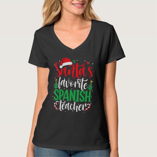 Santa's Favorite Spanish Teacher Christmas Santa H Tシャツ (正面)