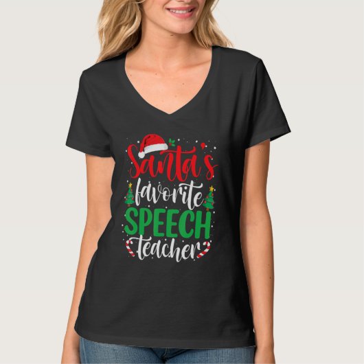 Santa's Favorite Speech Teacher Christmas Santa Ha Tシャツ (正面)