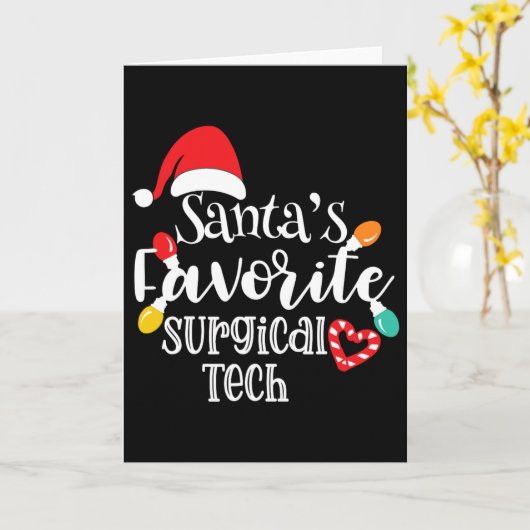 Santa's Favorite Surgical Tech Christmas Lights Sa カード (黄色い花)