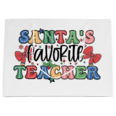 Santa's Favorite Teacher Christmas Gift Bag ラージペーパーバッグ (正面)