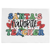 Santa's Favorite Teacher Christmas Gift Bag ラージペーパーバッグ (裏面)