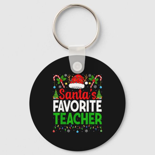 Santa's Favorite Teachers Christmas Funny Christma キーホルダー (正面)