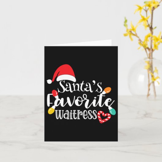 Santa's Favorite Waitress Christmas Lights Santa H カード (黄色い花)