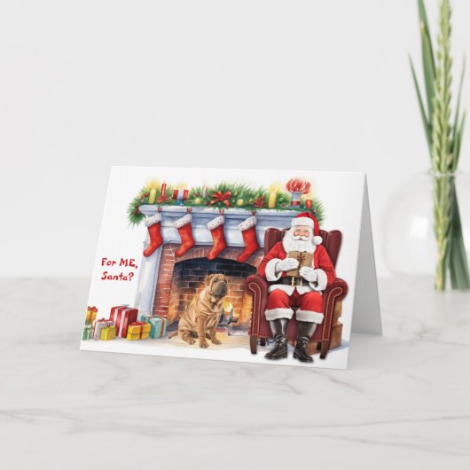 Santa's Gift Chinese Shar-pei Dog Christmas シーズンカード (正面)