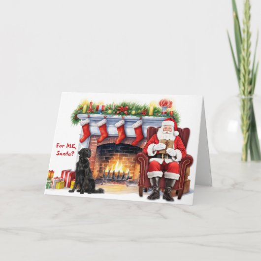 Santa's Gift Flat Coated Retriever Dog Christmas シーズンカード (正面)