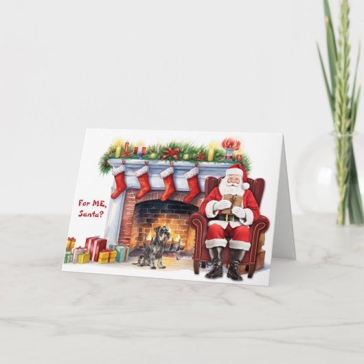 Santa's Gift Miniature Schnauzer Dog Christmas シーズンカード (正面)