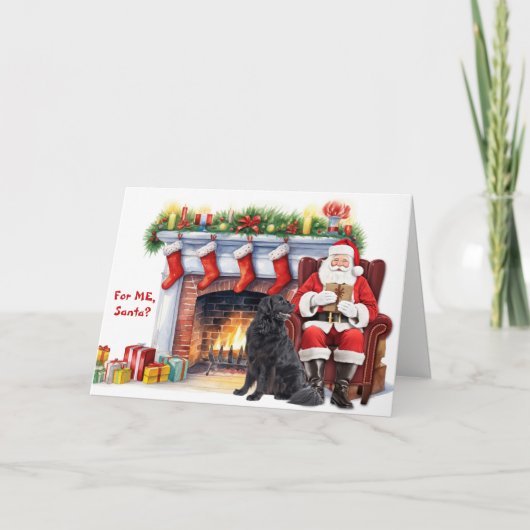 Santa's Gift Newfoundland Dog Christmas シーズンカード (正面)